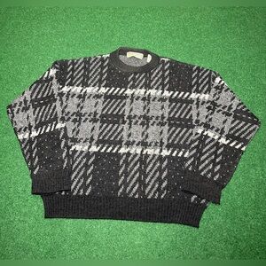 Vintage John Ashford Acrylic Wool Blend Grandpa XL Gray Plaid Sweater